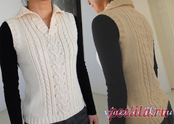 Безрукавка спицами, схемы с аранами и шишечками