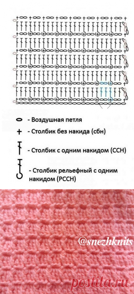 Узор с рельефными столбиками крючком - схема | АЖУР - схемы узоров