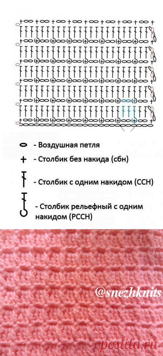 Узор с рельефными столбиками крючком - схема | АЖУР - схемы узоров