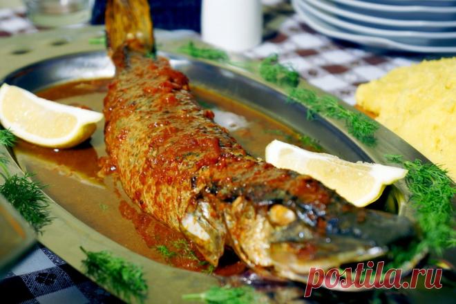 Фаршированная щука в томатном соусе.
Отличный рецепт вкуснейшей фаршированной щуки, запеченной в томатном соусе с чесноком.