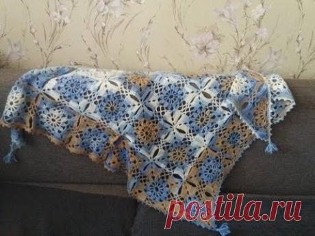 Мастер-класс по вязанию шали крючком из элементов-квадратов. Часть 1