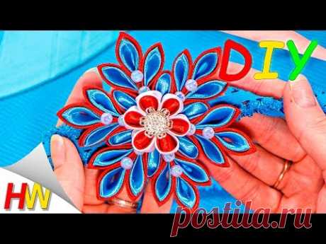 Снежинка Канзаши МК. Новогодняя снежинка из лент. Мария Калугина.