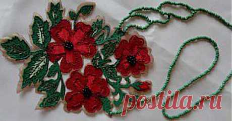 Колье « Маки». Гильоширование |Горячие кружева. Гильоширование или выжигание по ткани