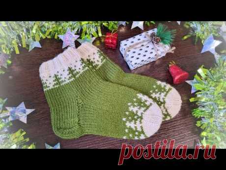 🎄Новогодние🎄 Носки Спицами 🎆 Подробный МК