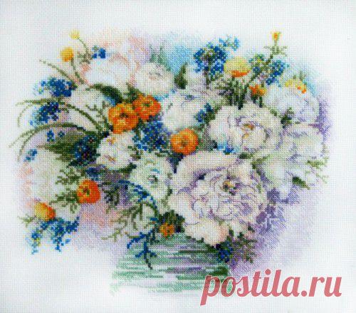 Пионы с незабудками - StitchArt.net - Искусство вышивания крестиком