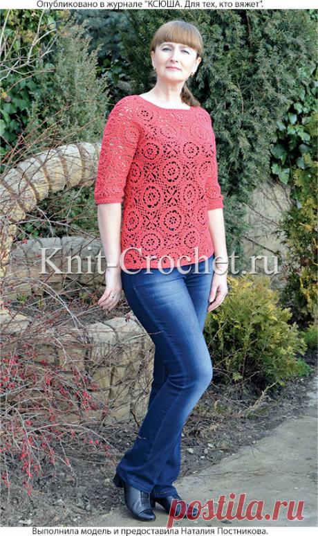 Пуловер «Роза» из ромбов крючком. - Пуловеры женские крючком - Вязание крючком - Каталог статей - Вязание спицами и крючком