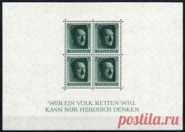Блок 48-летие А.Гитлера, Почтовые марки Германии 1933-1945, узнать цену и купить