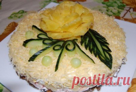Рецепт праздничного салата с курицей и ананасами » Кулинарные рецепты вкусной домашней кухни