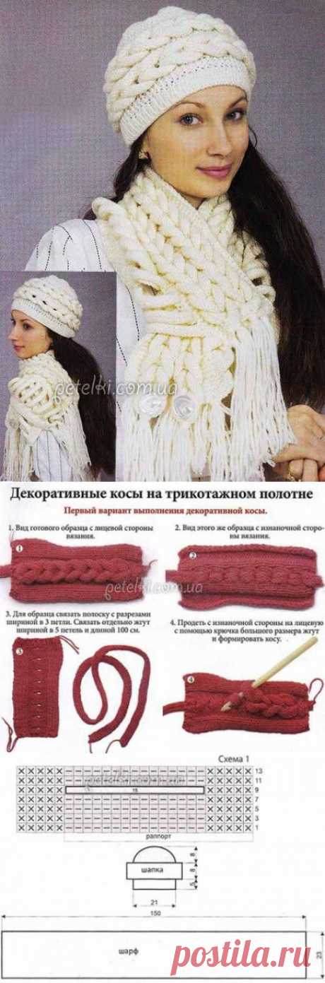 Шапочка и шарф из кос | Искусница