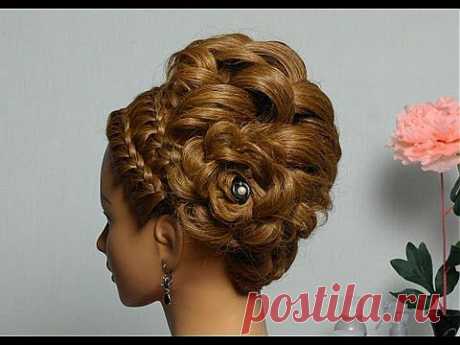 Праздничная прическа, вечерняя прическа. Romantic braided updo - YouTube