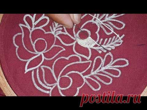 Hand Embroidery:Butta Flower Design With Double Buttonhole Stitch and Fishbone Embroidery design
