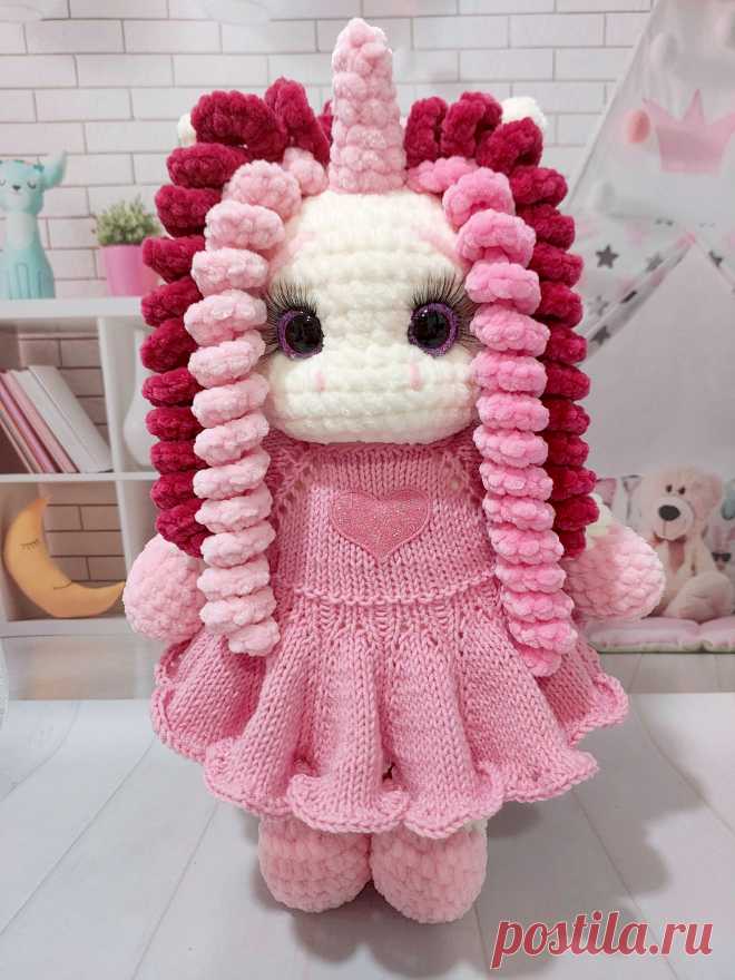 PDF Единорожка "Зефирка" крючком. FREE crochet pattern; Аmigurumi animal patterns. Амигуруми схемы и описания на русском. Вязаные игрушки и поделки своими руками #amimore - плюшевый единорог, большая единорожка из плюшевой пряжи.