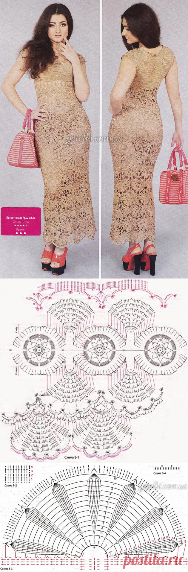 Нарядное платье крючком крупными веерами. Описание вязания, схемы