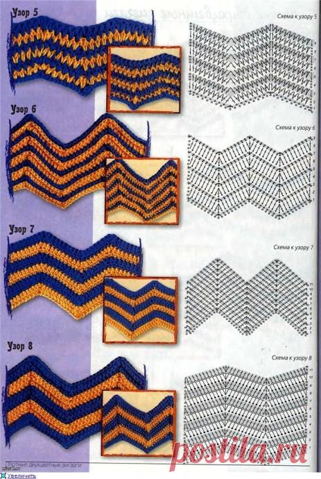 Зигзаги крючком, подборка схем!