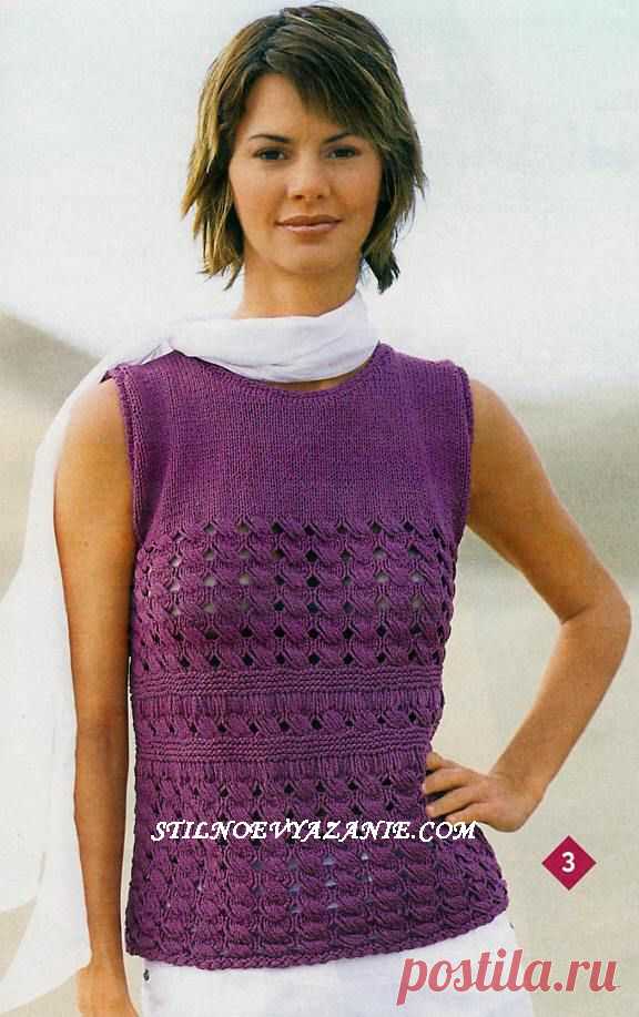 Топ с ажурными косами, связанный спицами / Стильное вязание