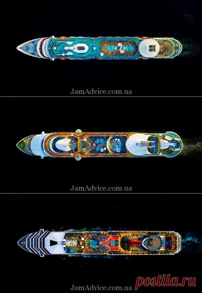 Самые большие круизные лайнеры с вертолета