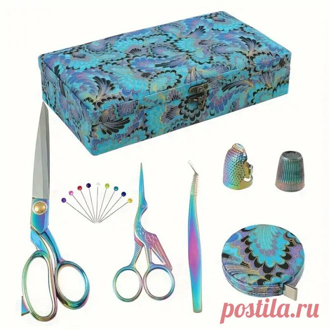 7-шт. Набор Для Шитья Цвета Павлиньего Синего С Ножницами, Наперстком И Иглами - Портативный Набор Для Ремонта Ткани Для Правшей - Arts, Crafts & Sewing - Temu Moldova