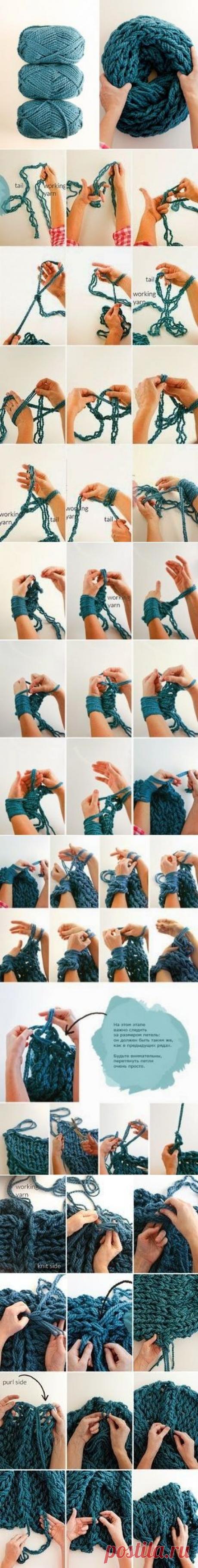 Шарф-снуд без спиц и крючка