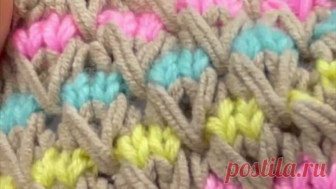 Простой узор спицами 💛💜💚💙
