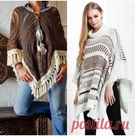 Схемы и фото модных вязаных пончо