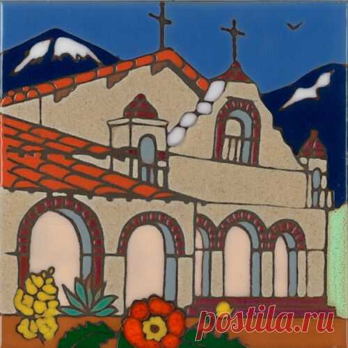 Ceramic tile Mission San Antonio wall decor trivet backsplsh installation mural