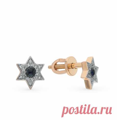 Золотые серьги с бриллиантами и сапфирами: розовое и красное золото 585 пробы, сапфир, бриллиант — купить в интернет-магазине SUNLIGHT, фото, артикул 58459