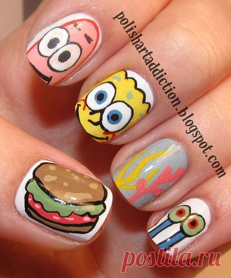 Geeky Cartoon Manicures: SpongeBob, Mario, Star Trek & More