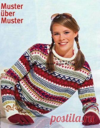 Мир волшебного руко-делия. Пуловер с орнаментом спицами.