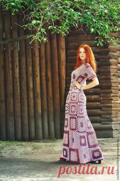Купить Платье "Бабушкин квадрат на новый лад" крючком из хлопка - орнамент, платье, платье летнее
