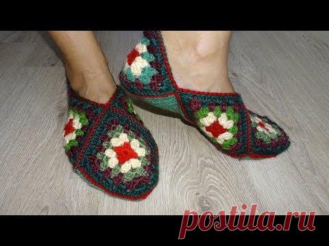 Тапочки из квадратных мотивов