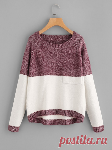 Two Tone Marled Knit Jumper -SheIn(Sheinside)