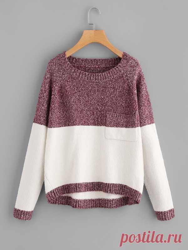 Two Tone Marled Knit Jumper -SheIn(Sheinside)
