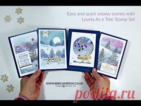 Snowy scenes for Christmas Cards - Lovely As a Tree Stampin Up - YouTube