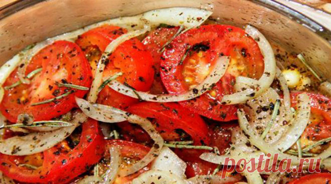 Простой рецепт вкусной закуски из помидоров и лука
