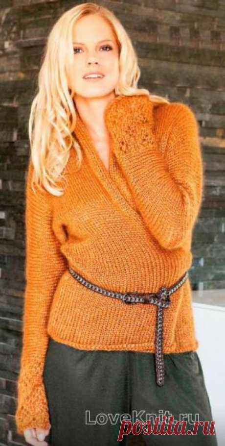 Кофта с запахом и ажурными рукавами схема спицами » Люблю Вязать