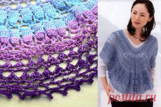 Описание этой модели смотрите по ссылке - http://gaanna.ru/page/svobodnaja-bluza-v-stile-boho Я вязала крючком № 2,5, но размеры у меня получились меньше обозначенных на выкройке, так как я вяжу довольно плотно.  Поэтому я добавила пару рядов и показываю результат до соединения боковых швов.