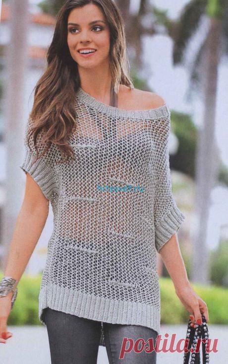 Сетчатый пуловер с короткими рукавами. Спицами. / Хитсовет