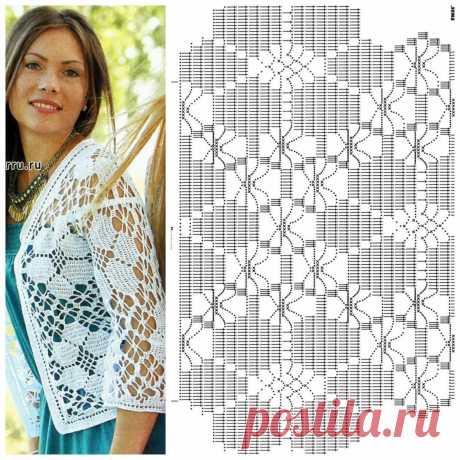 Кофточка крючком. Вот и схема узора. Всё на одном фото - удобно!