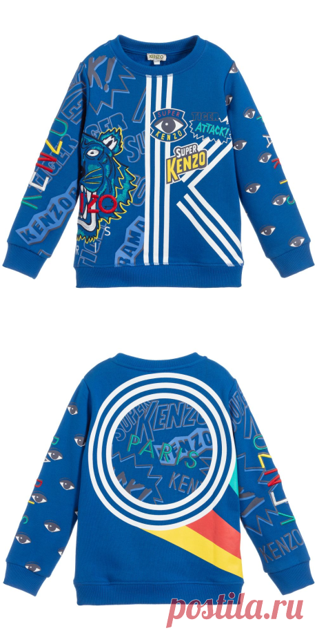 Kenzo Kids - Boys Blue Cotton Sweatshirt | Childrensalon