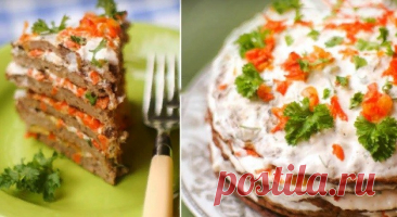 Печеночный торт с луком, морковью, чесноком. Отличная закуска из простых продуктов! — Домашняя кулинария