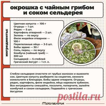 Окрошка с чайным грибом и соком сельдерея