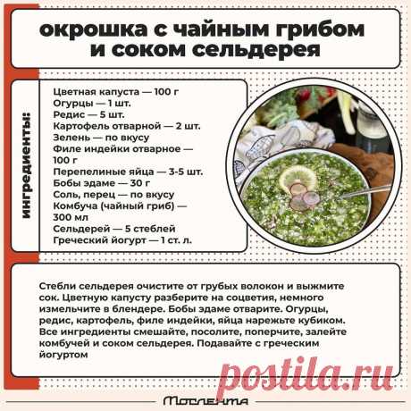 Окрошка с чайным грибом и соком сельдерея