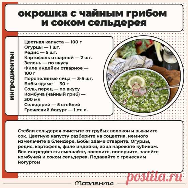 Окрошка с чайным грибом и соком сельдерея