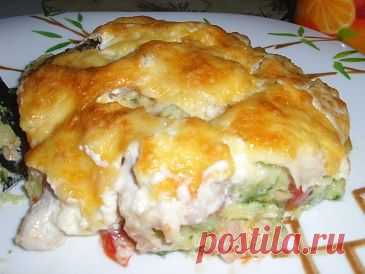 Пицца из кабачков с куриным филе и помидорами
