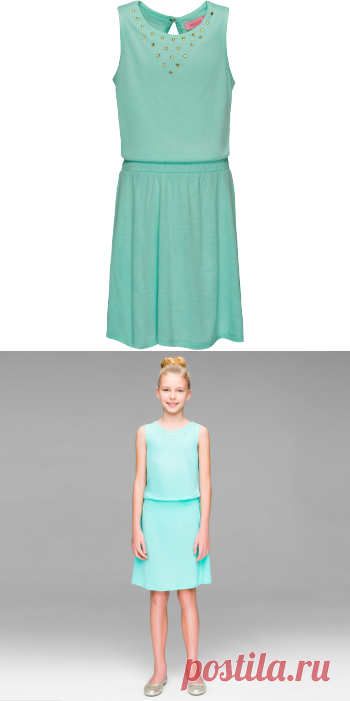 Трикотажное платье без рукава для девочки, цвет аквамарин