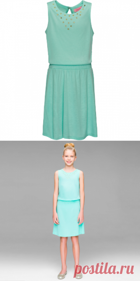Трикотажное платье без рукава для девочки, цвет аквамарин