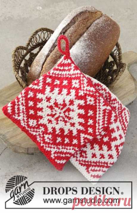 Baking Season / DROPS Extra 0-1330 - Free knitting patterns by DROPS Design Knitted pot holders for Christmas with colour pattern in DROPS Paris.