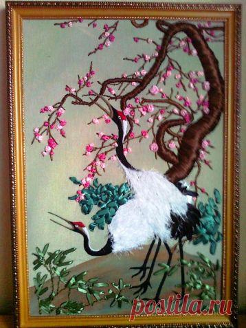 Вышивка лентами Журавли / Вышивка / Вышивка лентами
