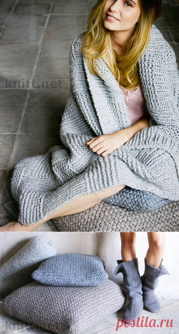 Вязаные спицами подушки и плед | knitt.net