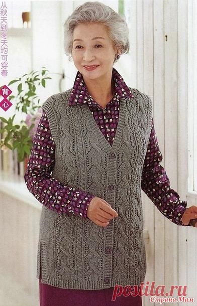 Жилет с косами и разрезами по бокам. Спицы. - ВЯЗАНАЯ МОДА+ ДЛЯ НЕМОДЕЛЬНЫХ ДАМ - Страна Мам